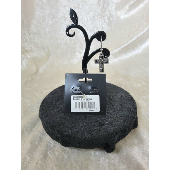 new womans halle joy black/clear studded devotion cross dangle, drop hoop earrin - Picture 5 of 5